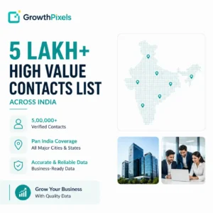 Professional business database illustration representing 5 lakh verified high-value contacts across India for lead generation, sales outreach, and marketing campaigns.